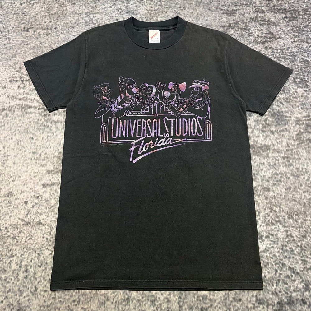 VTG 90s Universal Studios Florida T Shirt Medium Black Jerzees Jetsons Yogi Bear